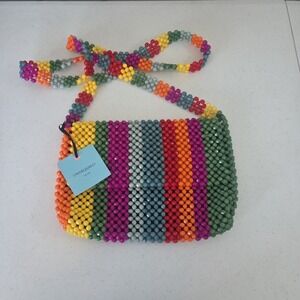 Cynthia Rowley Women's Stripe Beaded Multicolor Crossbody Bag 60's 70's Boho NWT